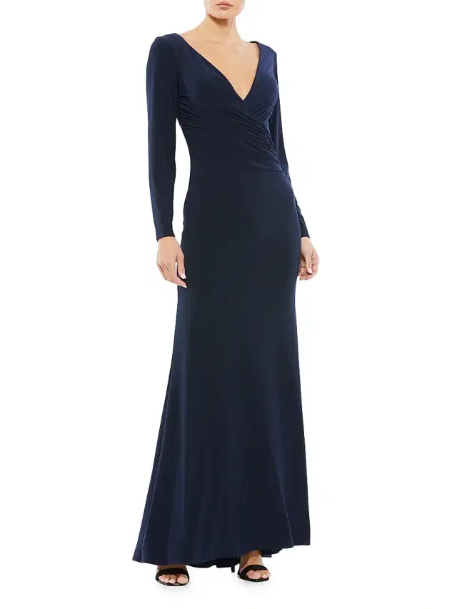 Mac Duggal Women's Ieena Jersey Wrap A-Line Gown - Midnight