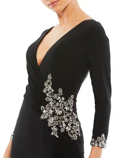 Mac Duggal Women's Jersey Embellished Long-Sleeve Gown | Thumbnail 3 Mac Duggal Women's Jersey Embellished Long-Sleeve Gown | Thumbnail 3