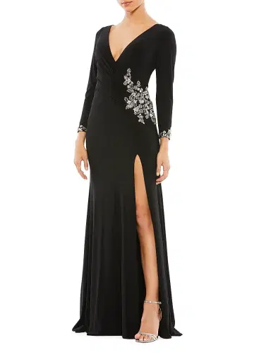 Mac Duggal Women's Jersey Embellished Long-Sleeve Gown | Thumbnail 1 Mac Duggal Women's Jersey Embellished Long-Sleeve Gown | Thumbnail 1