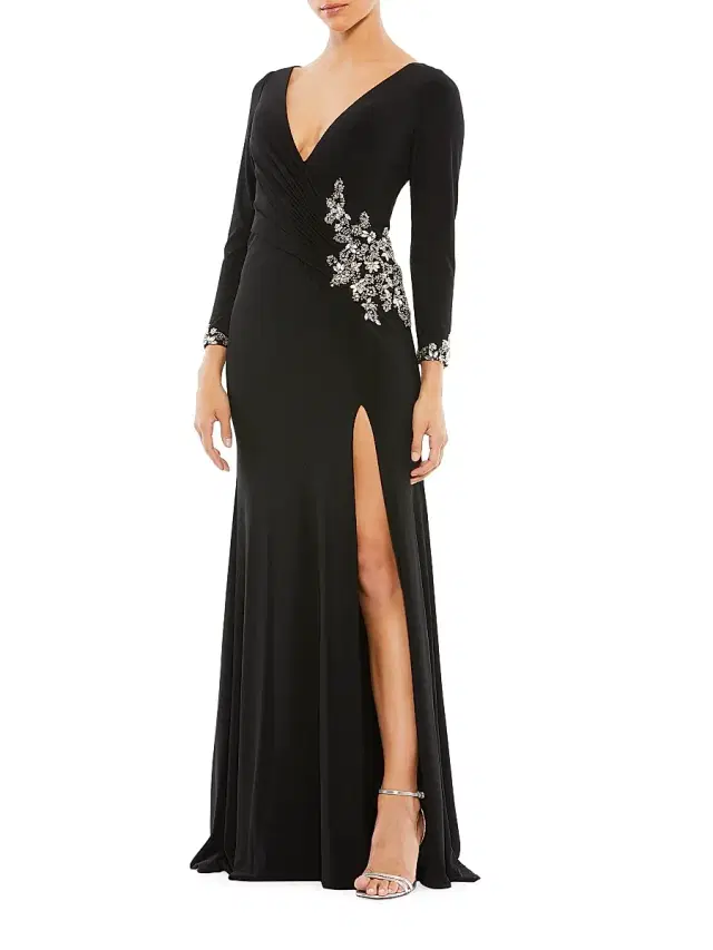 Mac Duggal Women's Jersey Embellished Long-Sleeve Gown - Black