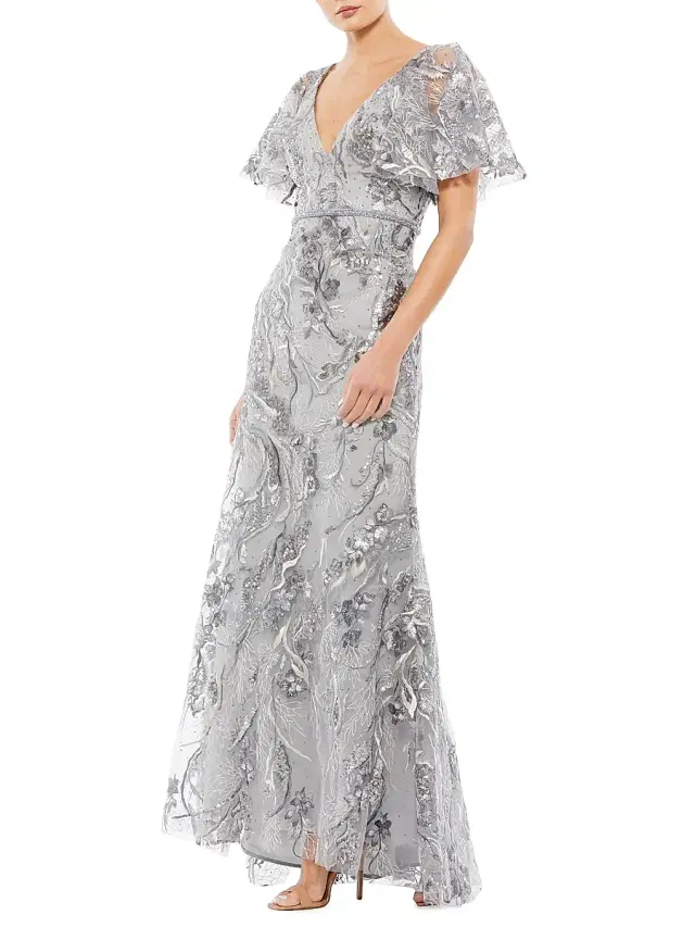 Mac Duggal Women's Beaded Mesh Trumpet Gown - Platinum