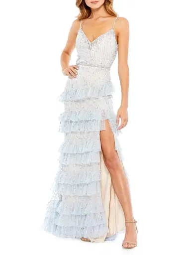 Mac Duggal Women's Sequined V-Neck Tiered Gown - Powder Blue - Size 14 | Thumbnail 1 Mac Duggal Women's Sequined V-Neck Tiered Gown - Powder Blue - Size 14 | Thumbnail 1