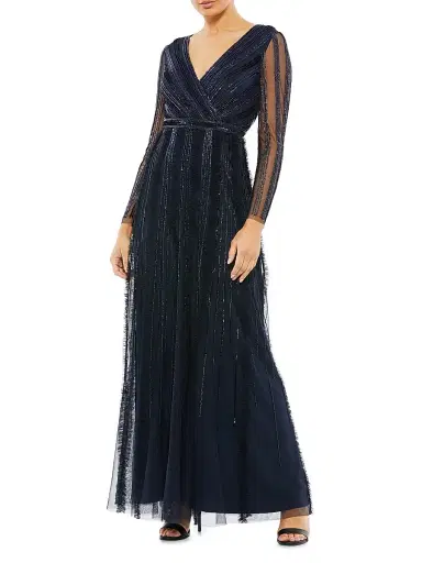 Mac Duggal Women's Sequined & Beaded A-Line Gown - Midnight - Size 14 | Thumbnail 1 Mac Duggal Women's Sequined & Beaded A-Line Gown - Midnight - Size 14 | Thumbnail 1
