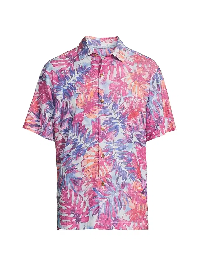 Tommy Bahama Men's Coastal Cool Frond Fiesta Shirt - Very Berry - Size Small