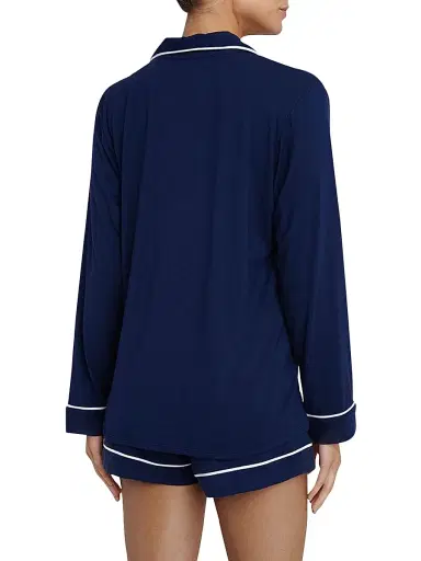 Eberjey Women's Gisele 2-Piece Piped Pajama Set - Navy Ivory - Size XL | Thumbnail 2