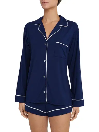 Eberjey Women's Gisele 2-Piece Piped Pajama Set - Navy Ivory - Size XL | Thumbnail 1
