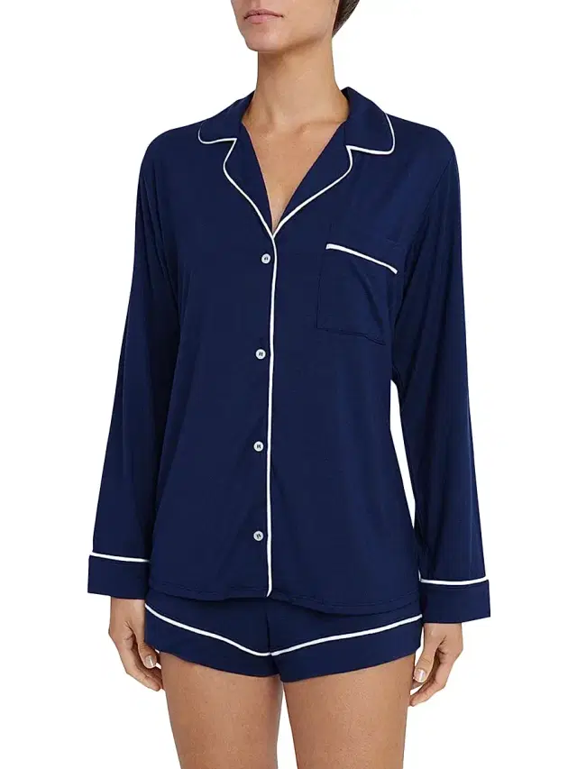 Eberjey Women's Gisele 2-Piece Piped Pajama Set - Navy