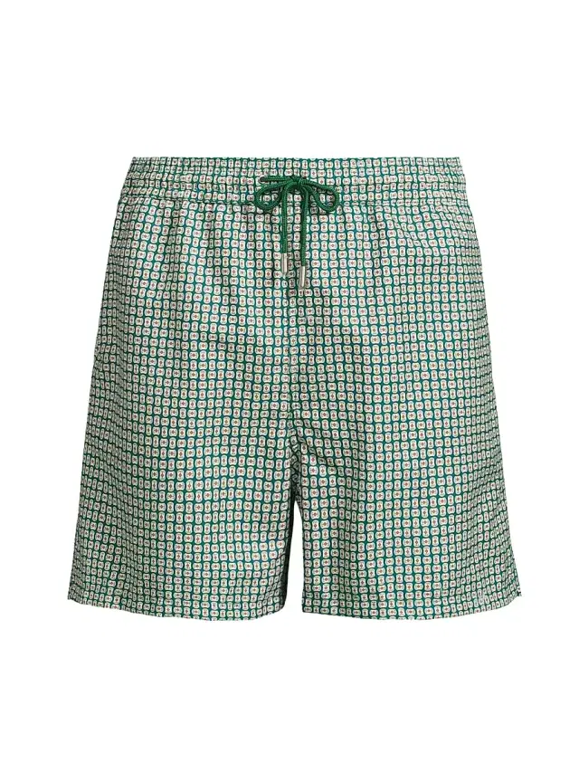 SIMKHAI Men's Lowell Swim Shorts - Kelly Green Foulard Print