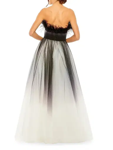 Mac Duggal Women's Strapless Feather & Tulle Gown - Black Ombre - Size 4 | Thumbnail 3