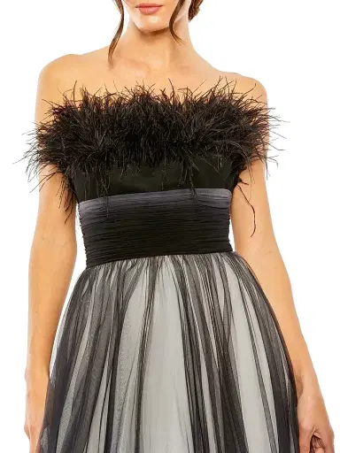 Mac Duggal Women's Strapless Feather & Tulle Gown - Black Ombre - Size 4 | Thumbnail 4