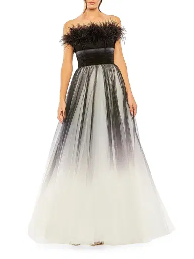 Mac Duggal Women's Strapless Feather & Tulle Gown - Black Ombre - Size 4 | Thumbnail 1