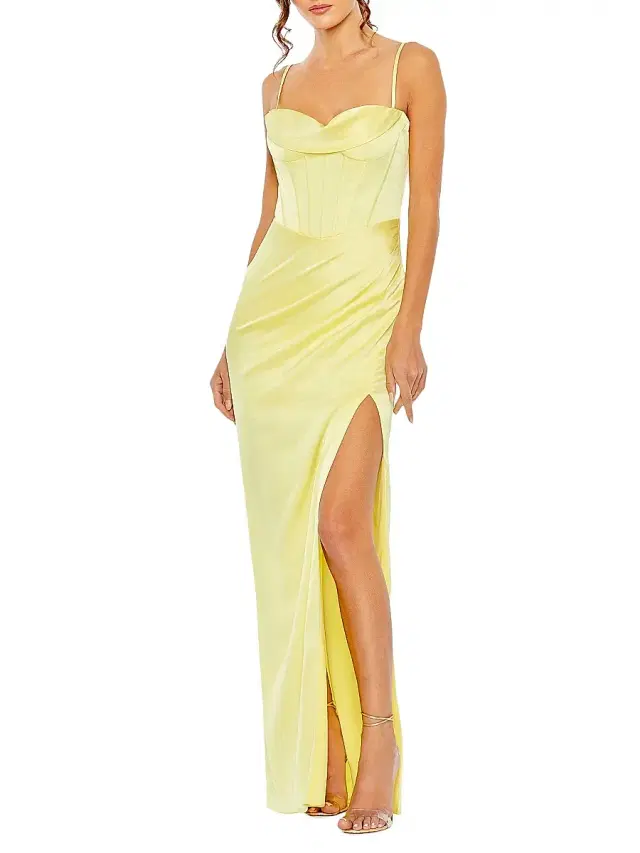 Mac Duggal Women's Satin Ruched Bustier Bodycon Gown - Lemon
