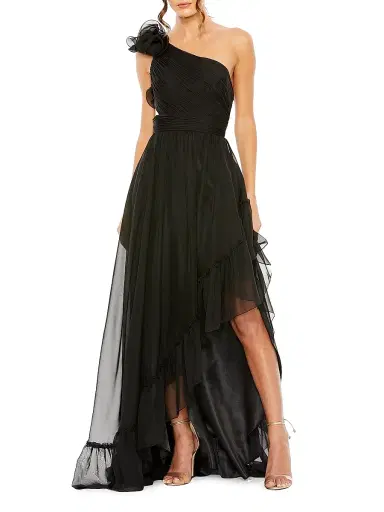 Mac Duggal Women's One-Shoulder Asymmetric Chiffon Gown - Black | Thumbnail 2 Mac Duggal Women's One-Shoulder Asymmetric Chiffon Gown - Black | Thumbnail 2