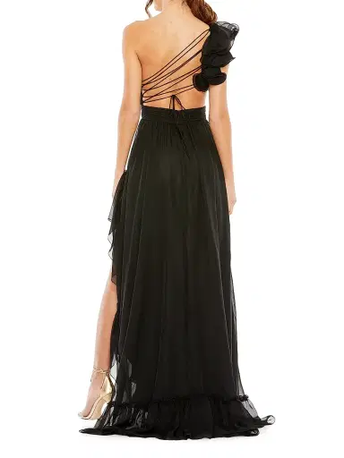 Mac Duggal Women's One-Shoulder Asymmetric Chiffon Gown - Black | Thumbnail 3 Mac Duggal Women's One-Shoulder Asymmetric Chiffon Gown - Black | Thumbnail 3