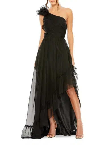 Mac Duggal Women's One-Shoulder Asymmetric Chiffon Gown - Black | Thumbnail 1 Mac Duggal Women's One-Shoulder Asymmetric Chiffon Gown - Black | Thumbnail 1