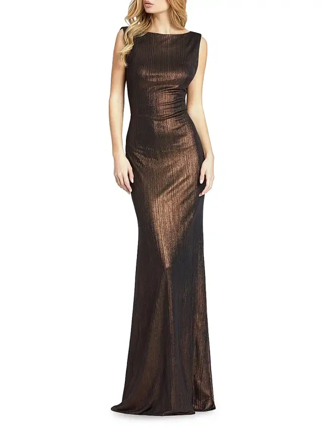 Mac Duggal Women's Metallic Cowlneck Mermaid Gown - Espresso