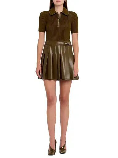 SIMKHAI Women's Linnie Faux-Leather Mixed-Media Minidress - Alligator | Thumbnail 3