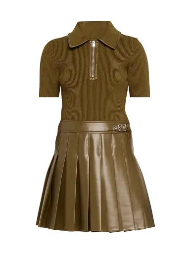 SIMKHAI Women's Linnie Faux-Leather Mixed-Media Minidress - Alligator | Thumbnail 1