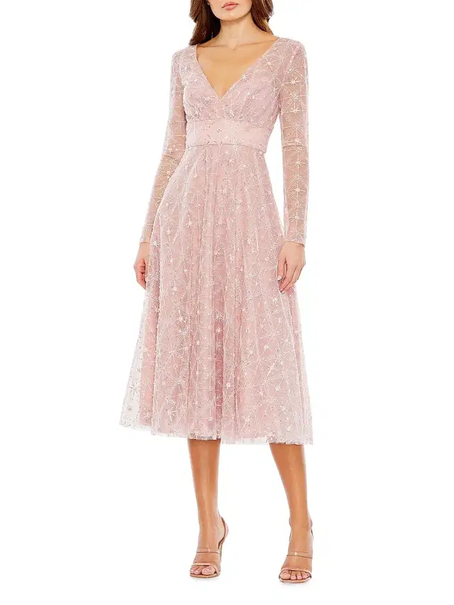 Mac Duggal Women's Embellished Mesh Midi-Dress - Rose