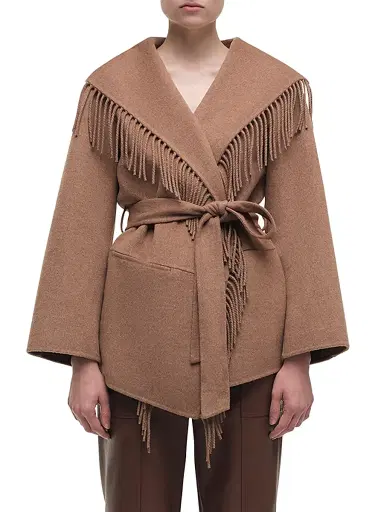Simkhai Women's Rowen Fringe Belted Wool-Blend Jacket - Beige - Size XL | Thumbnail 1 Simkhai Women's Rowen Fringe Belted Wool-Blend Jacket - Beige - Size XL | Thumbnail 1