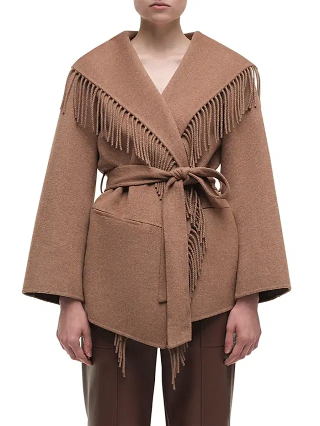 SIMKHAI Women's Rowen Fringe Belted Wool-Blend Jacket - Beige