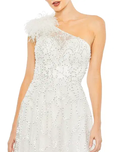 Mac Duggal Women's One-Shoulder Feathered A-Line Gown | Thumbnail 3 Mac Duggal Women's One-Shoulder Feathered A-Line Gown | Thumbnail 3