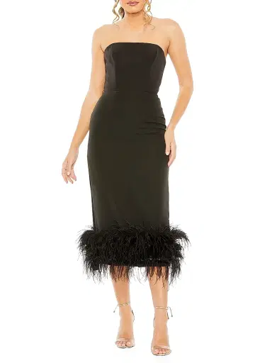 Mac Duggal Women's Feather-Trim Strapless Midi-Dress | Thumbnail 1 Mac Duggal Women's Feather-Trim Strapless Midi-Dress | Thumbnail 1