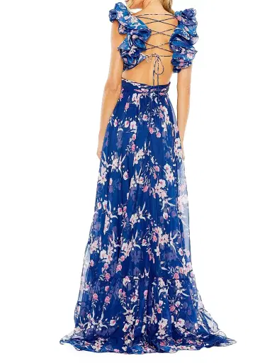 Mac Duggal Women's Floral Ruffled Tiered Chiffon Gown | Thumbnail 2 Mac Duggal Women's Floral Ruffled Tiered Chiffon Gown | Thumbnail 2