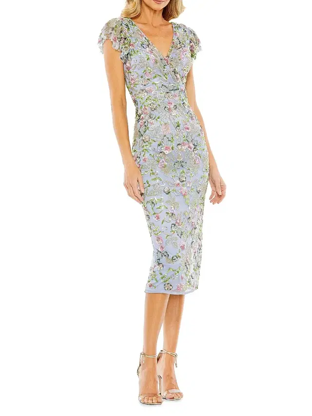 Mac Duggal Women's Embellished Cap-Sleeve Dress - Slate Blue Multi