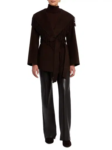 Simkhai Women's Rowen Fringed Wool-Blend Jacket - Chocolate | Thumbnail 2 Simkhai Women's Rowen Fringed Wool-Blend Jacket - Chocolate | Thumbnail 2