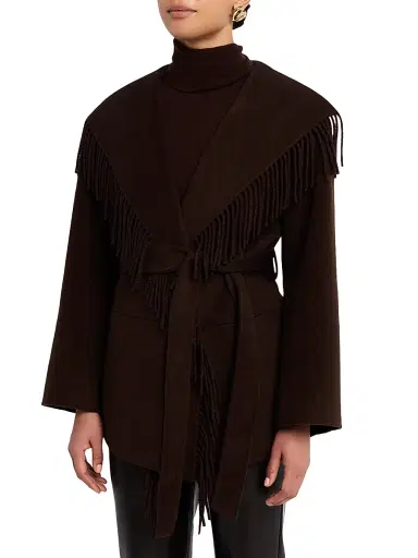 Simkhai Women's Rowen Fringed Wool-Blend Jacket - Chocolate | Thumbnail 3 Simkhai Women's Rowen Fringed Wool-Blend Jacket - Chocolate | Thumbnail 3