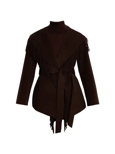 Simkhai Women's Rowen Fringed Wool-Blend Jacket - Chocolate | Thumbnail 1 Simkhai Women's Rowen Fringed Wool-Blend Jacket - Chocolate | Thumbnail 1