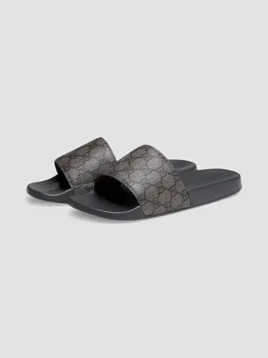 Gucci Men's GG Supreme Canvas Slide Sandals - Black - Size 14 | Thumbnail 2