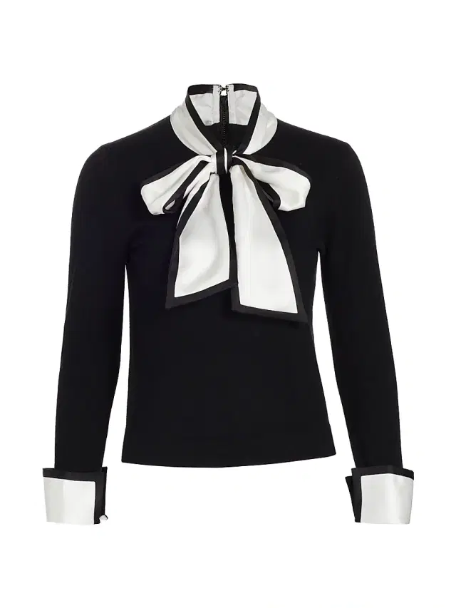 ALICE + OLIVIA Women's Justina Combination Wool Bow Sweater - Black Combo