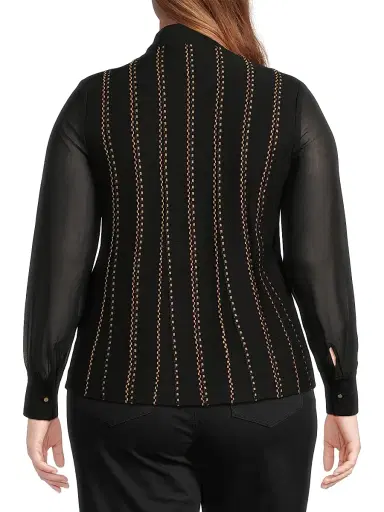 Ming Wang Women's Plus Metallic Knit Button-Front Cardigan - Black Gold | Thumbnail 5 Ming Wang Women's Plus Metallic Knit Button-Front Cardigan - Black Gold | Thumbnail 5