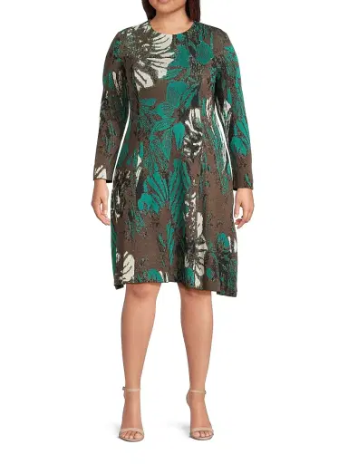 Ming Wang Women's Plus Size Floral Jacquard Soft Knit Midi-Dress | Thumbnail 2
