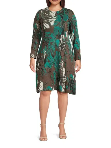 Ming Wang Women's Plus Size Floral Jacquard Soft Knit Midi-Dress | Thumbnail 3