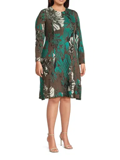 Ming Wang Women's Plus Size Floral Jacquard Soft Knit Midi-Dress | Thumbnail 4