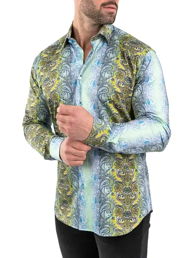 Maceoo Men's Fibonacci Paisley Luxe Shirt - Green | Thumbnail 4 Maceoo Men's Fibonacci Paisley Luxe Shirt - Green | Thumbnail 4