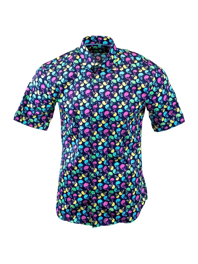 Maceoo Men's Galileo Skullpattern Shirt - Blue