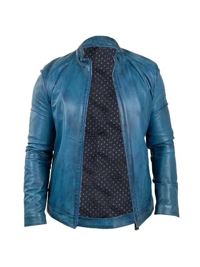 Maceoo Men's Leather Reverse Jacket - Blue