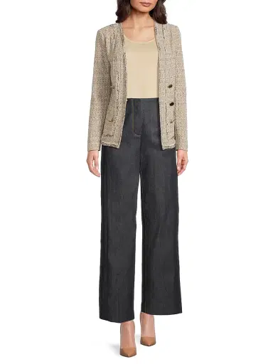 Ming Wang Women's x Tanya Foster Heritage Shimmer Knit Tweed Jacket - Gold Black - Size Small | Thumbnail 2