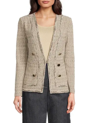 Ming Wang Women's x Tanya Foster Heritage Shimmer Knit Tweed Jacket - Gold Black - Size Small | Thumbnail 3