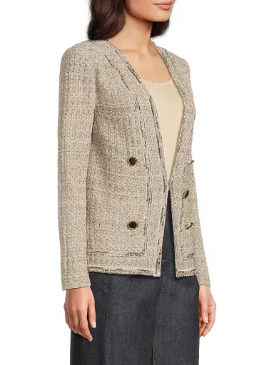Ming Wang Women's x Tanya Foster Heritage Shimmer Knit Tweed Jacket - Gold Black - Size Small | Thumbnail 4