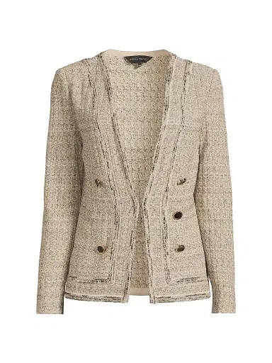 Ming Wang Women's x Tanya Foster Heritage Shimmer Knit Tweed Jacket - Gold Black - Size Small | Thumbnail 1