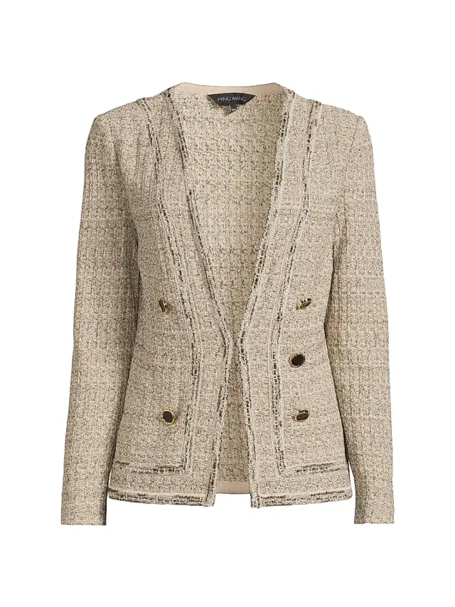 Ming Wang Women's  x Tanya Foster Heritage Shimmer Knit Tweed Jacket - Gold Black