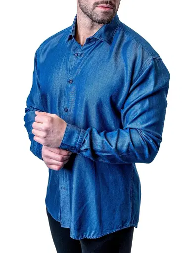 Maceoo Men's Fibonacci Shiny Denim Shirt - Blue | Thumbnail 2 Maceoo Men's Fibonacci Shiny Denim Shirt - Blue | Thumbnail 2