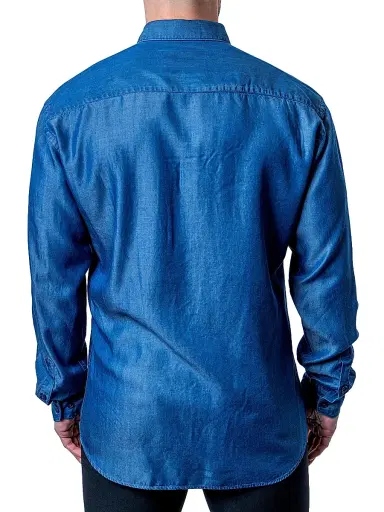 Maceoo Men's Fibonacci Shiny Denim Shirt - Blue | Thumbnail 6 Maceoo Men's Fibonacci Shiny Denim Shirt - Blue | Thumbnail 6