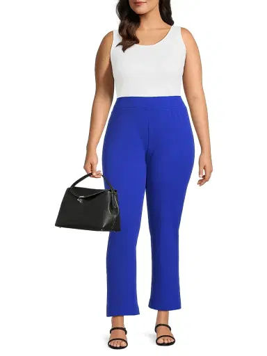 Ming Wang Women's Plus Stretch Deco Crepe Straight-Fit Pants - Sapphire Sea - Size 28 | Thumbnail 2