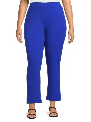 Ming Wang Women's Plus Stretch Deco Crepe Straight-Fit Pants - Sapphire Sea - Size 28 | Thumbnail 3